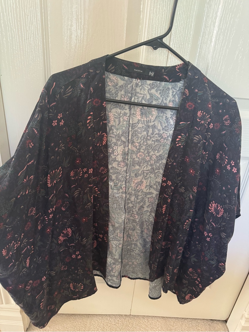 Talula Black Kimono Jacket with Pink Floral Print